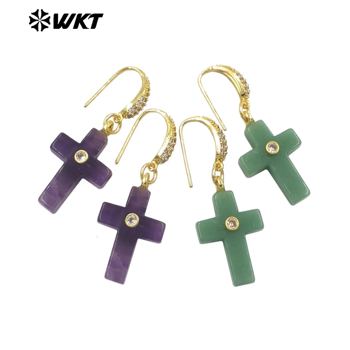 

WT-E819 Charming French-style Gemstone Cross Shape Earring With 18k Real Gold Plated For Women Precious Jewelry