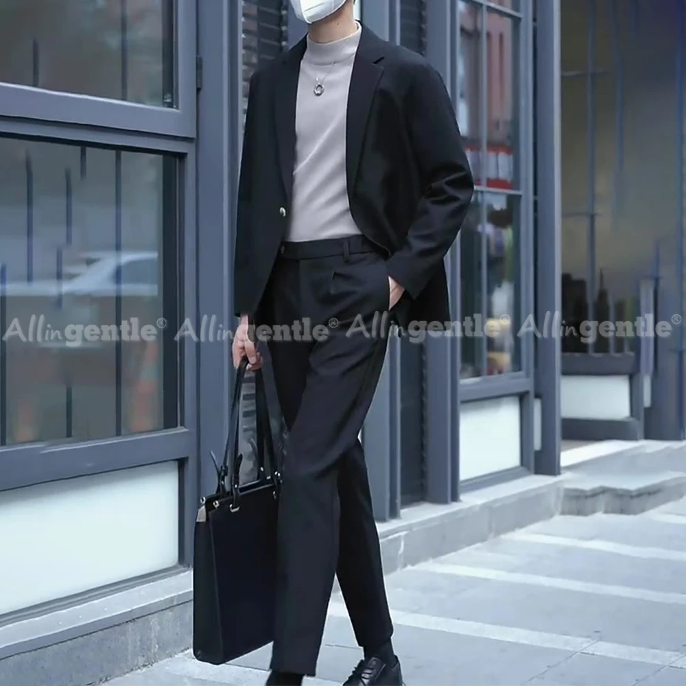 Classic Fit 2 Piece Suit Men Solid Color Regular Fit Mens Outfits 2 Piece Sets for Men Daily Single Button