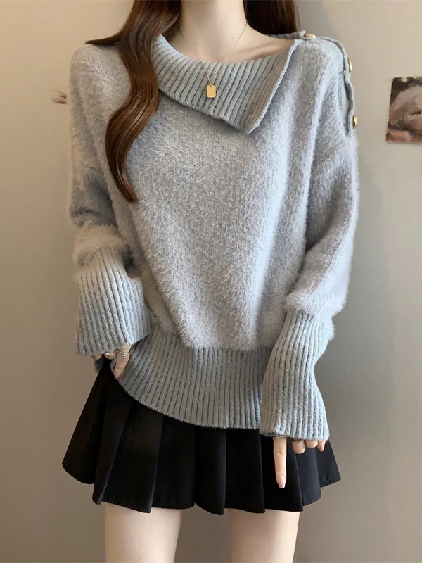 

plus Size Women's High Ne Knitwear Soft Fluffy Wool Autumn Winter Top French Sle Loose Fit Long Sve Color