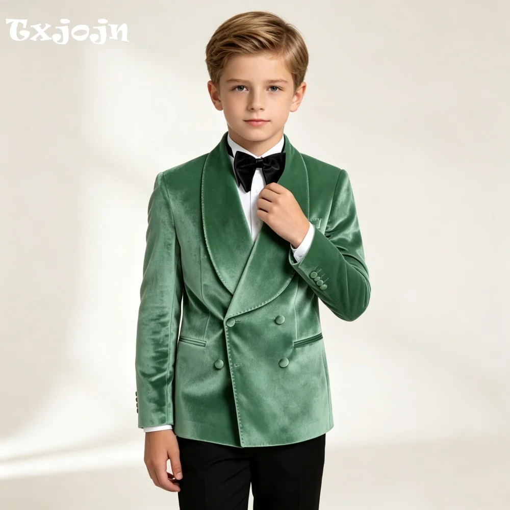 Homecoming Formal Boys Suit Classic Tuxedos 2-piece Set Velvet Shawl Neck Jacket Double Breasted Blazer Pants for Wedding Party