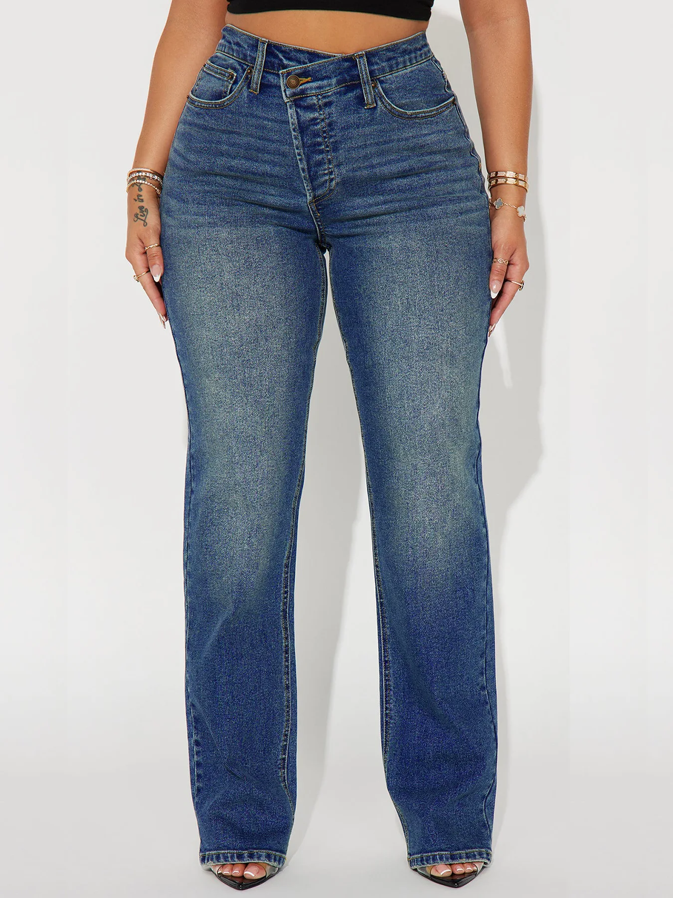 ジーンズストレートパンツ女性ヴィンテージフロアレングスハイウエストストレッチポケット洗浄ユーズド加工デニムパンツ 2025 ストリート