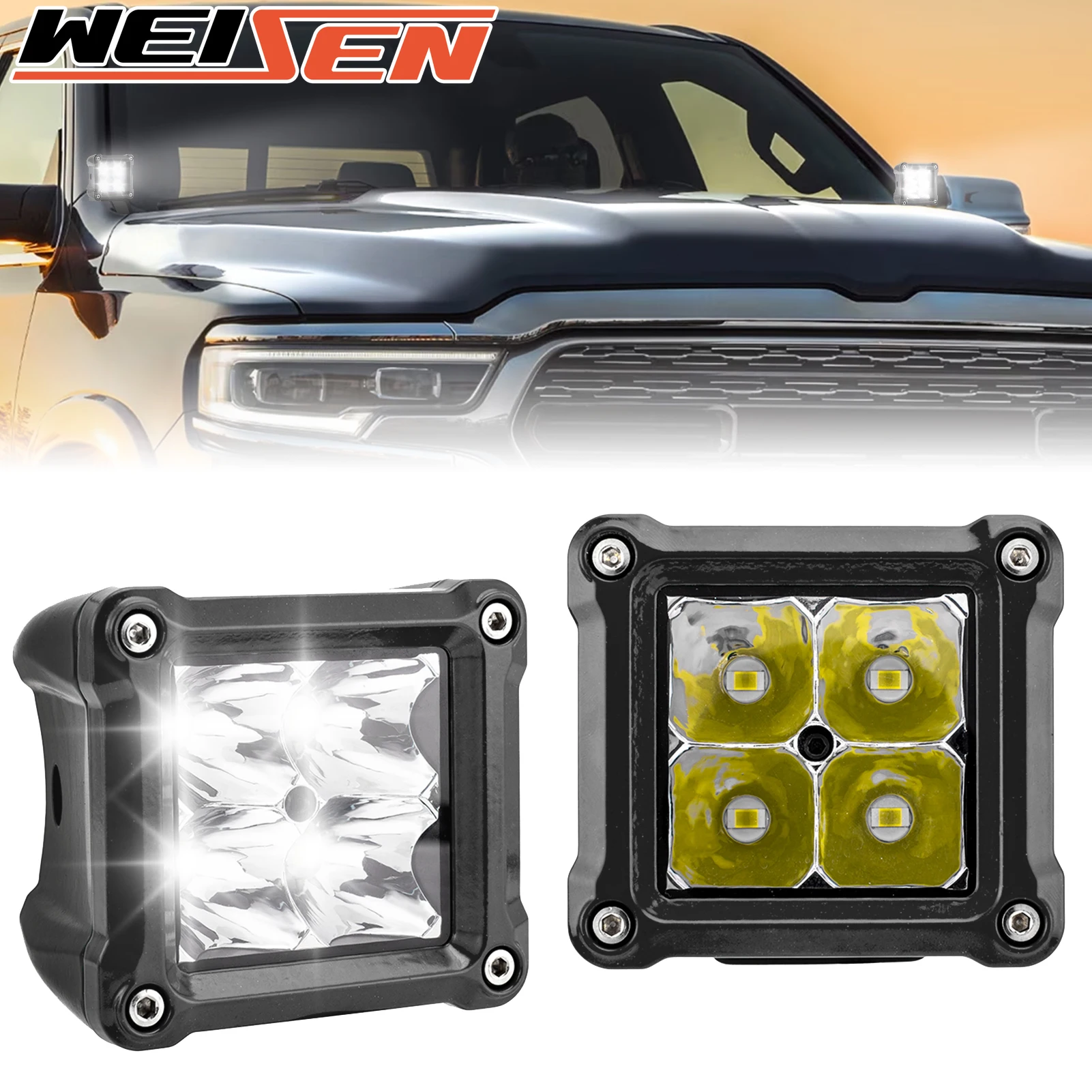 Universal 3 Inch 40W 3770LM 30°Spot Beam Spot Beam LED Light Pods for Off-Road Trucks, SUVs, Jeeps, UTVs，Golf Carts，Boats