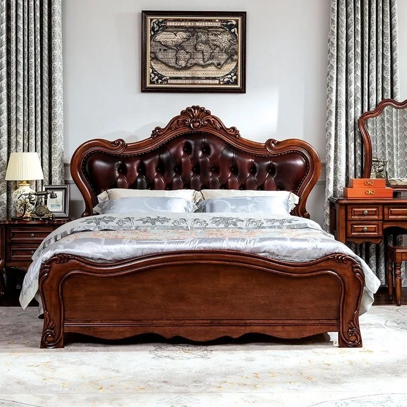 Classic Luxury Midcentury Solid Wood Bedroom Set King Size Adjustable Bed