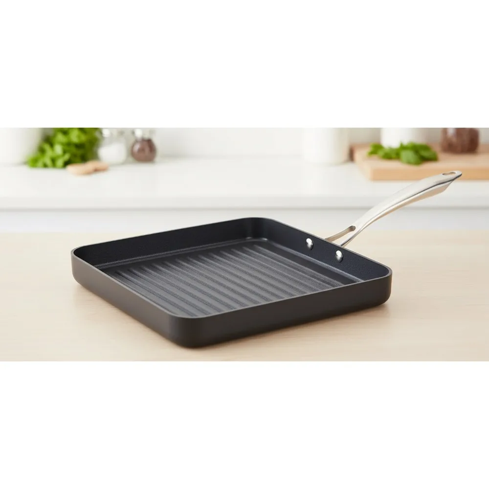

11-Inch Square Grill Pan Nonstick Ceramic Eco-Friendly Healthy Cooking Griddle for Home Kitchen
