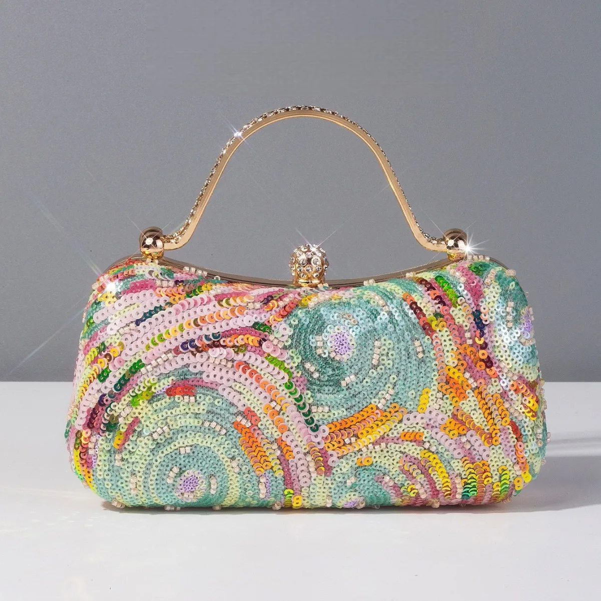 

Fashion Trend Flower Pattern with Diamond Square Bag Ladies Party Dinner Handbag (Random Pattern)