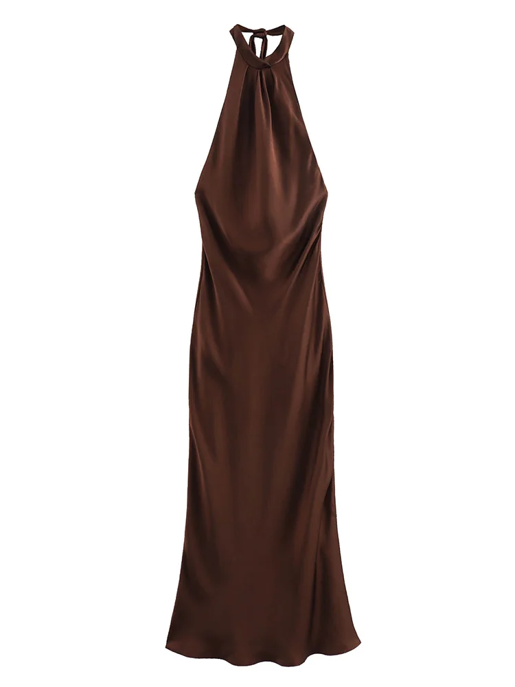 Wedding Guest Elegant Long Dresses For Women Summer Satin Maxi Dress Halter Neck Sexy Backless Date Night Evening Party Dress