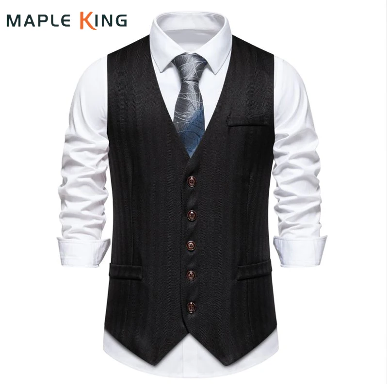 Mens Vest Chaleco Vintage Victoriano Hombre 2024 Fashion Black Striped Single Breasted Business Formal Suit Vest Men Waistcoat