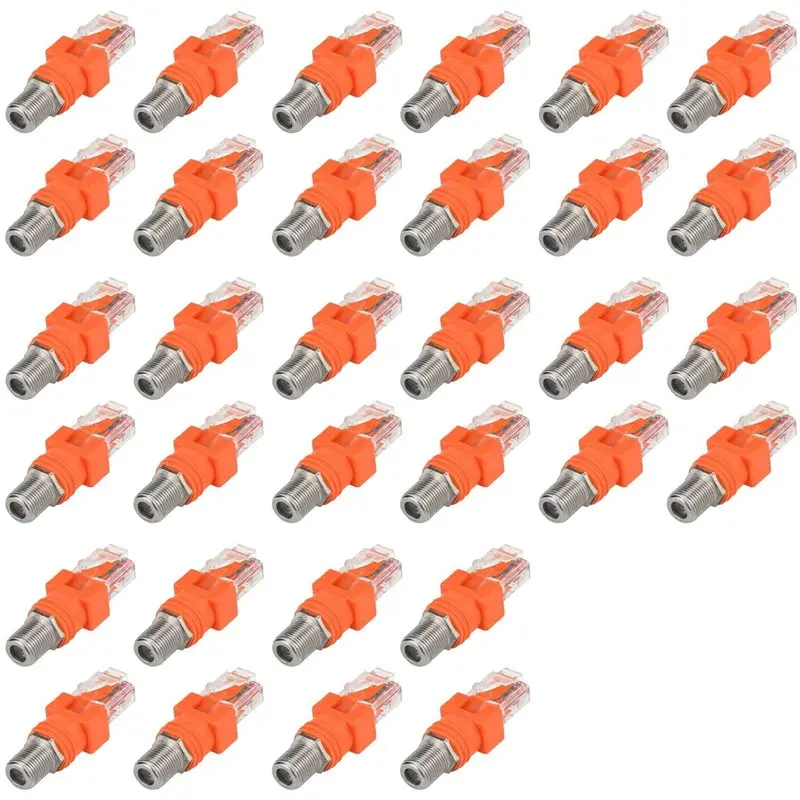 

【Электронные аксессуары】Коаксиальный адаптер для подключения к Ethernet, 32 шт. в упаковке, преобразователь коаксиального RF F-разъема (женский) в RJ45 (мужской) для тестирования линий связи