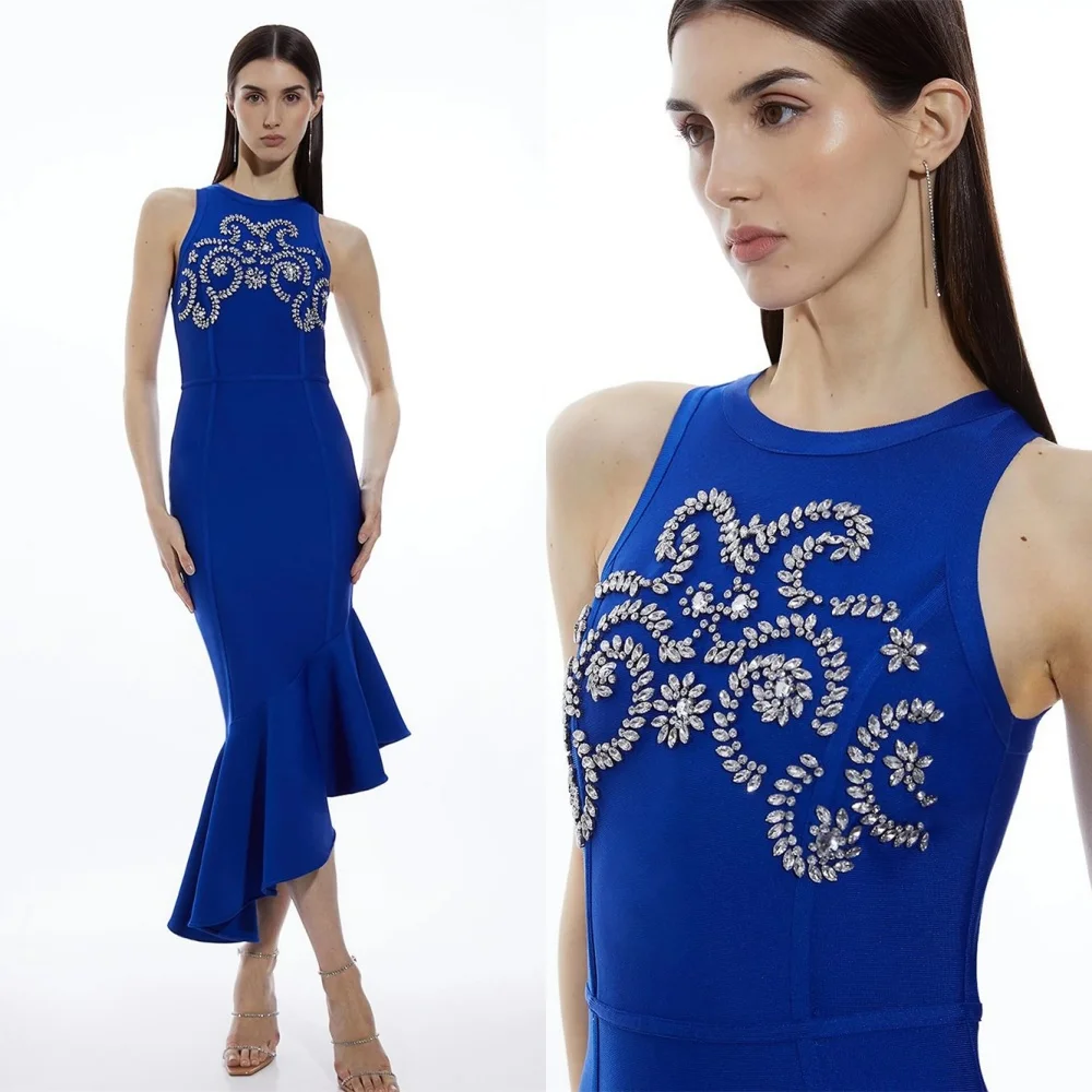 

Customized Mermaid Simple Jersey Evening Dresses Exquisite O-Neck Sleeveless Homecoming Dresses Luxury Special Occasion Gowns