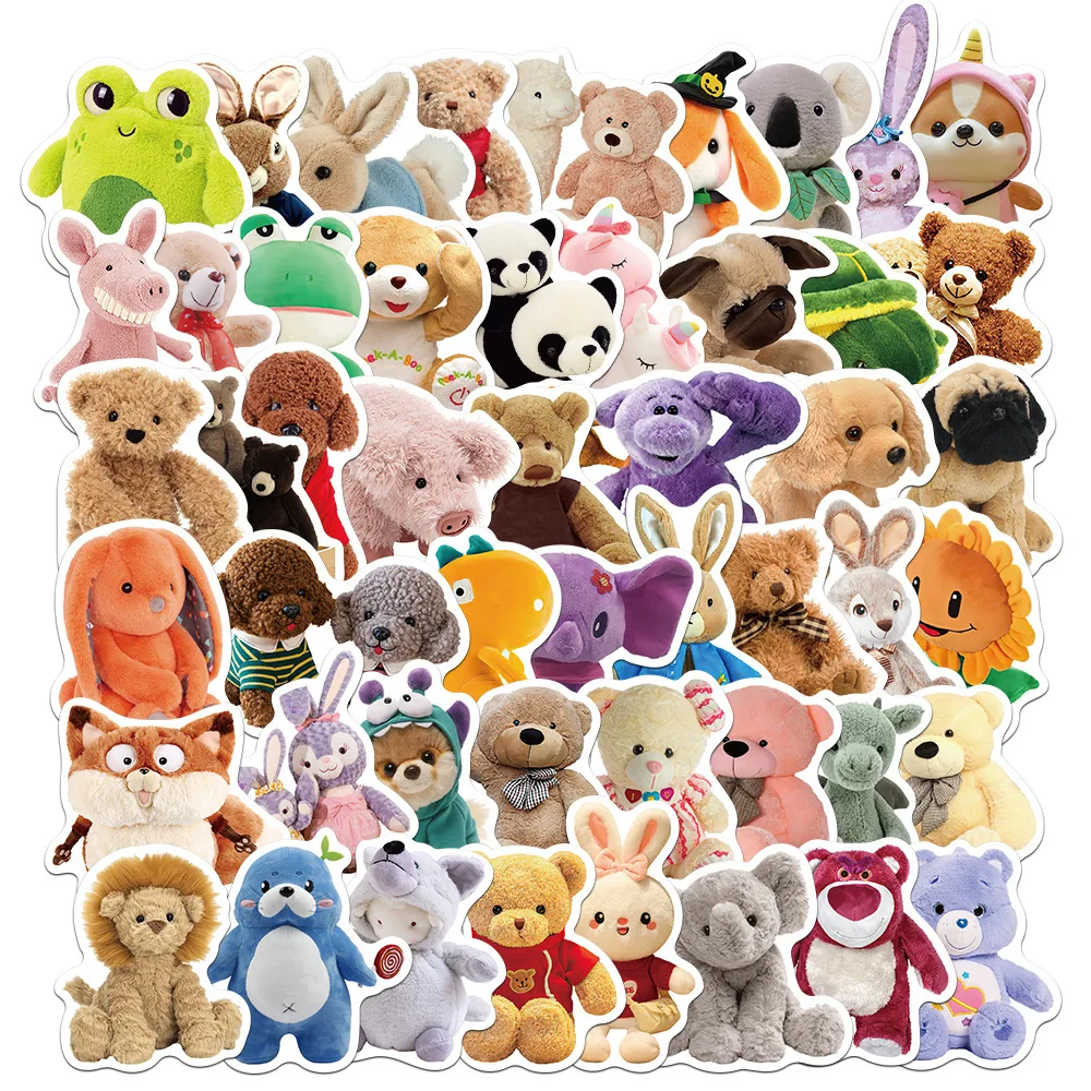 10/30/50PCS Cute Plush Toy Stickers Cartoon Animal Graffiti Decorative Water Cup Scrapbooking Phone Case Waterproof Decal