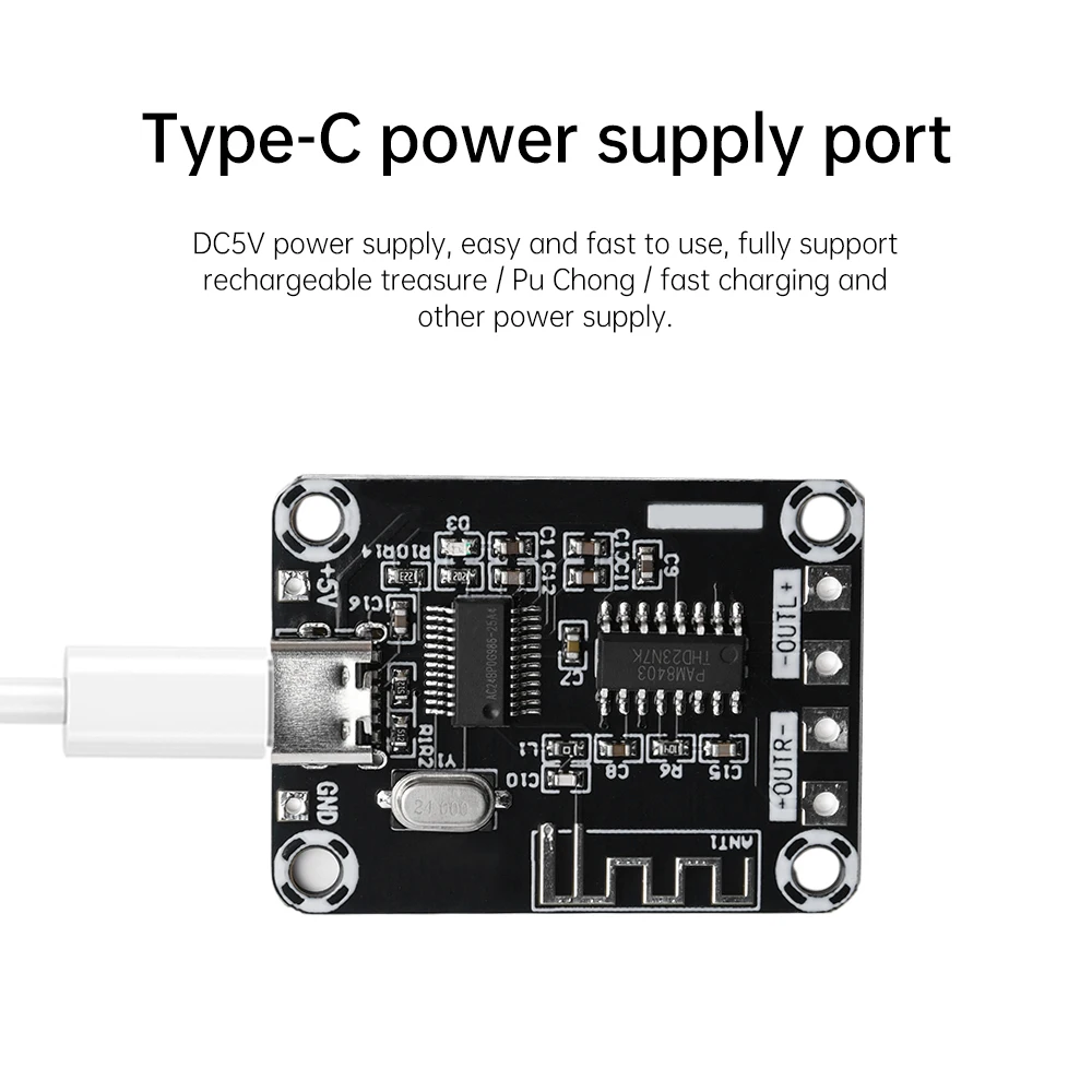 Mini PAM8403 Class D BT Digital Power Amplifier Board XH-A155 DC5V 5W+5W Amplifier Board TYPE-C Power Supply