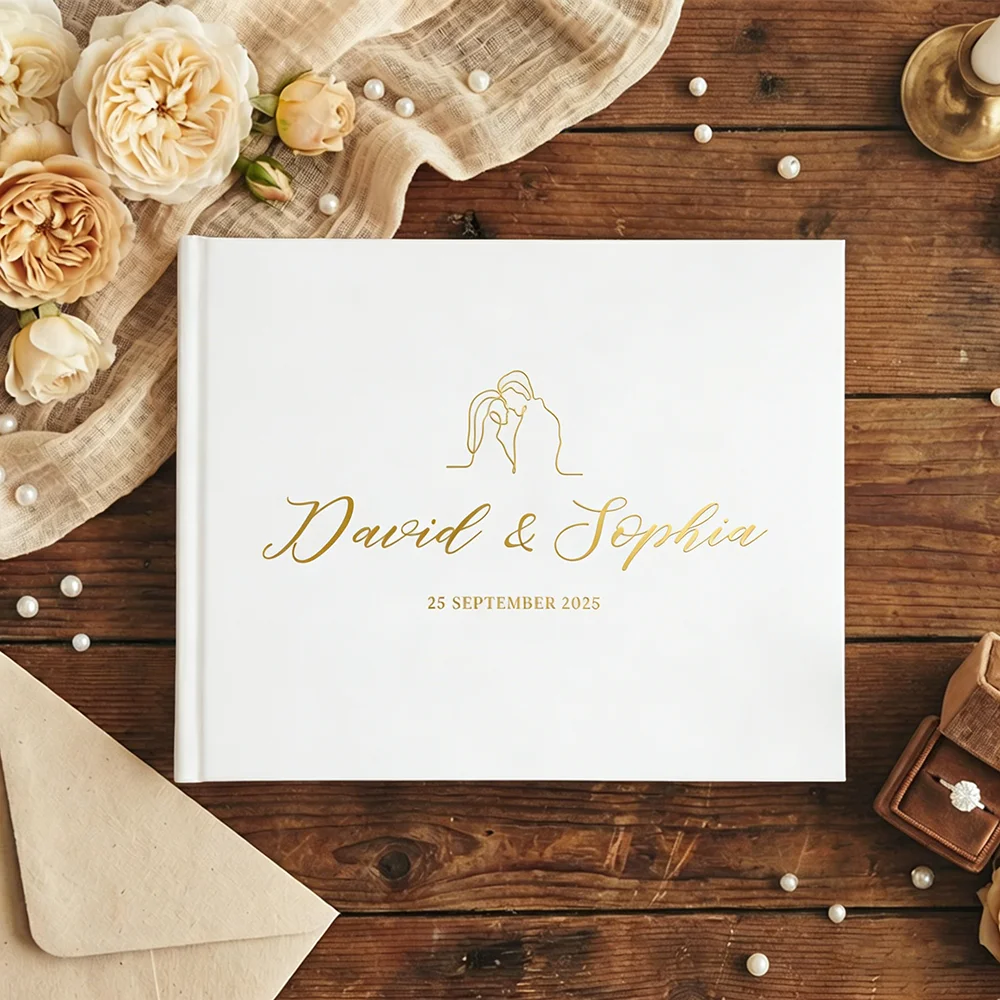 Livre d'or de mariage personnalisé avec dorure à chaud, Livre d'invités photo personnalisé, Livre de souvenirs de mariage, Cadeau et décoration pour douche nuptiale et enterrement de vie de jeune fille
