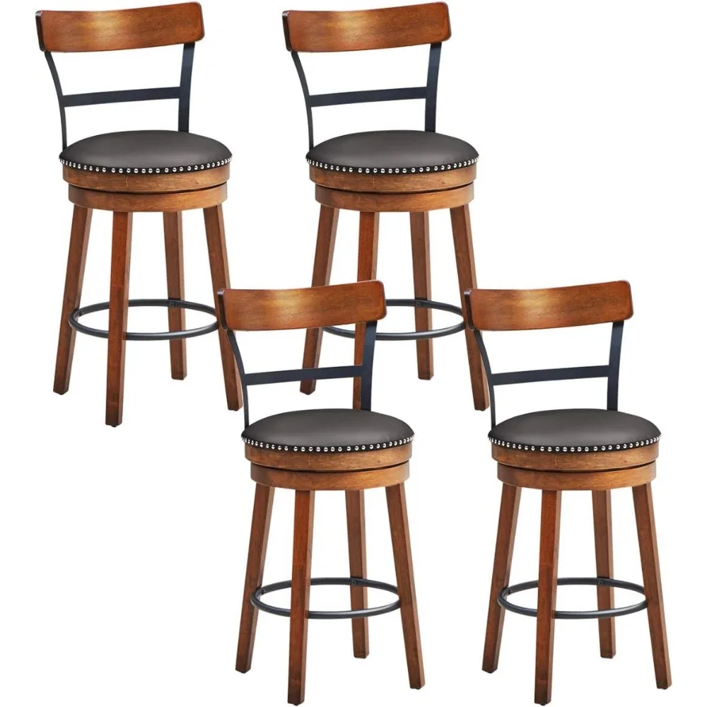 Café Chairs with Leather Padded Seat, Single Slat Ladder Back & Solid Rubber Wood Legs, Height Stools for Pub, Café Chairs