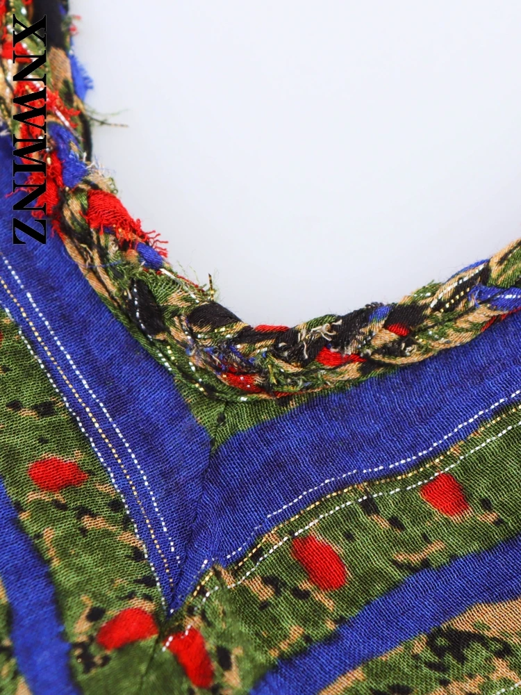 XNWMNZ 2025 Estate Donna Chic Moda Colletto a V Spalla midi boho Vacanza Femminile tracolla sottile Senza maniche Abiti senza schienale