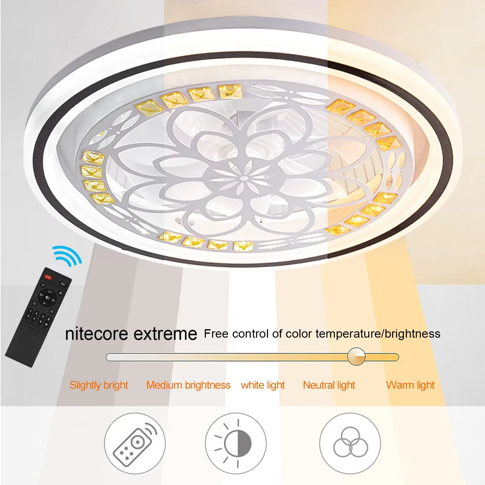 

Modern Ceiling Fan With Light LED Bladeless Fan Lamp Room Decor Silent Dimmable Remote Hall Chandelier Living Room Round