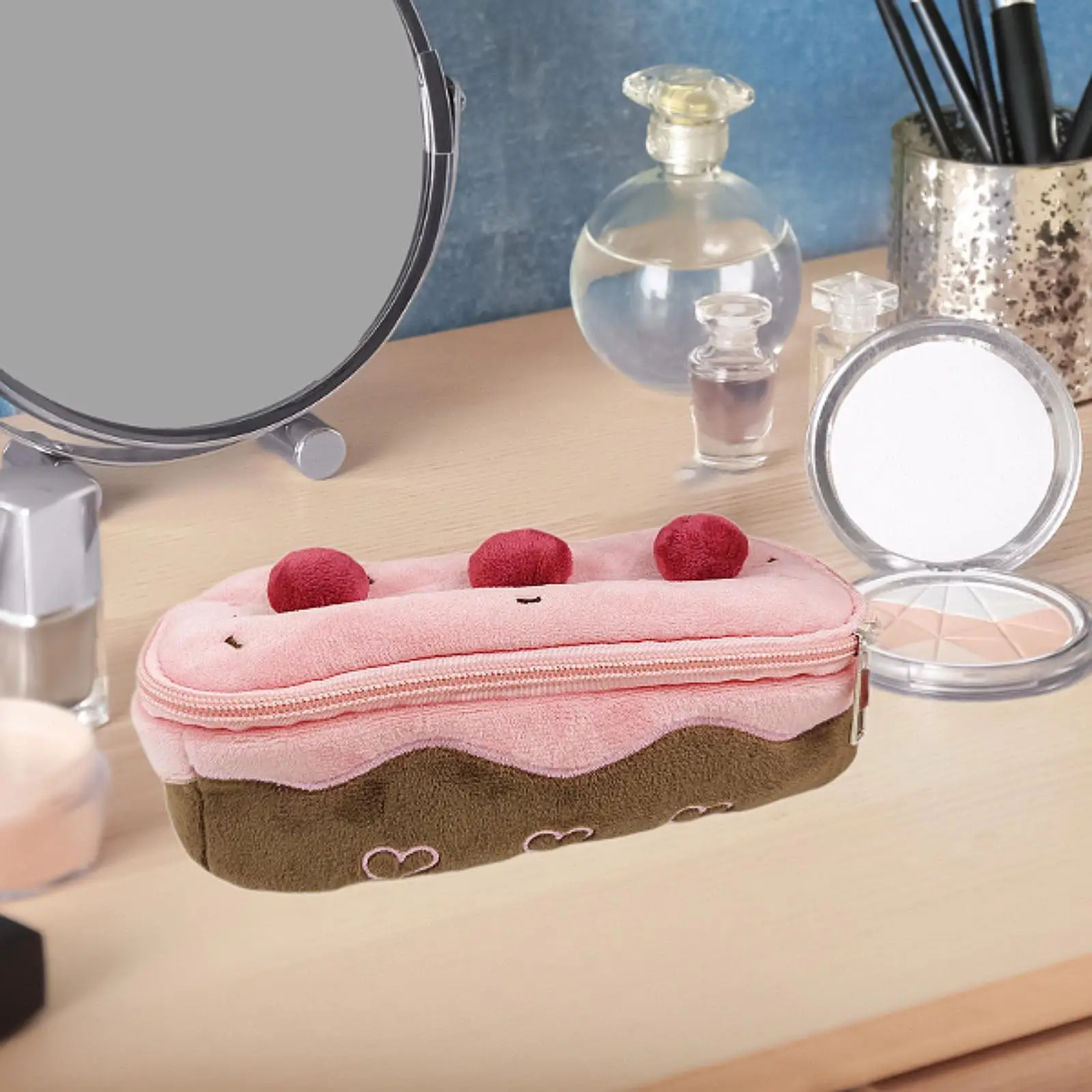 チェリーケーキシェイプぬいぐるみペンシルケース、コスメティックバッグ、子供用ポーチ、家庭用