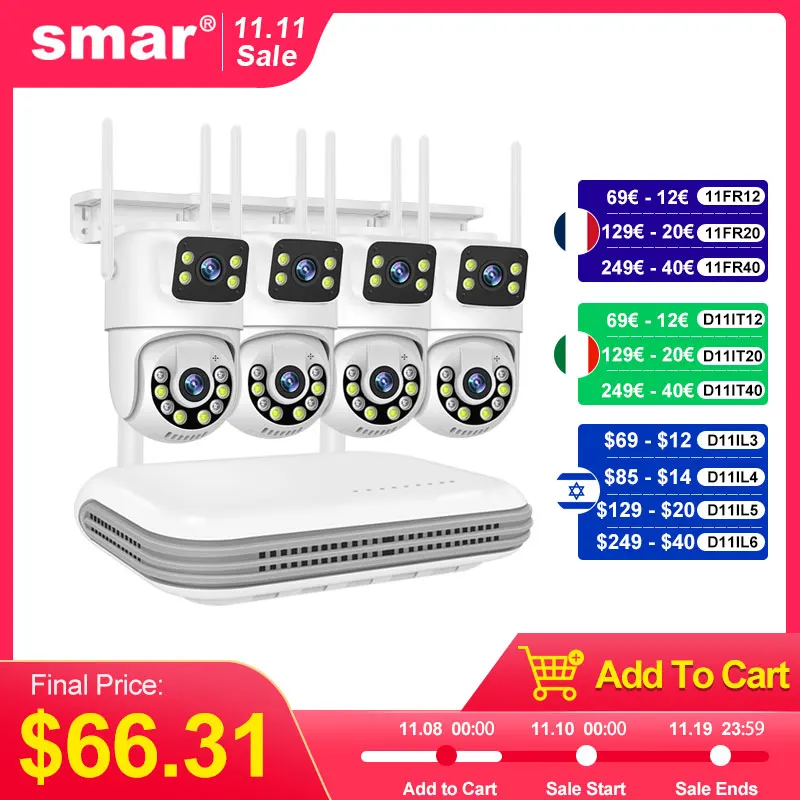 Smar Wireless CCTV System WiFi Camera Kit 6MP IP Cameras With Dual Lens Security Audio 8CH NVR Video Surveillance Set ICse