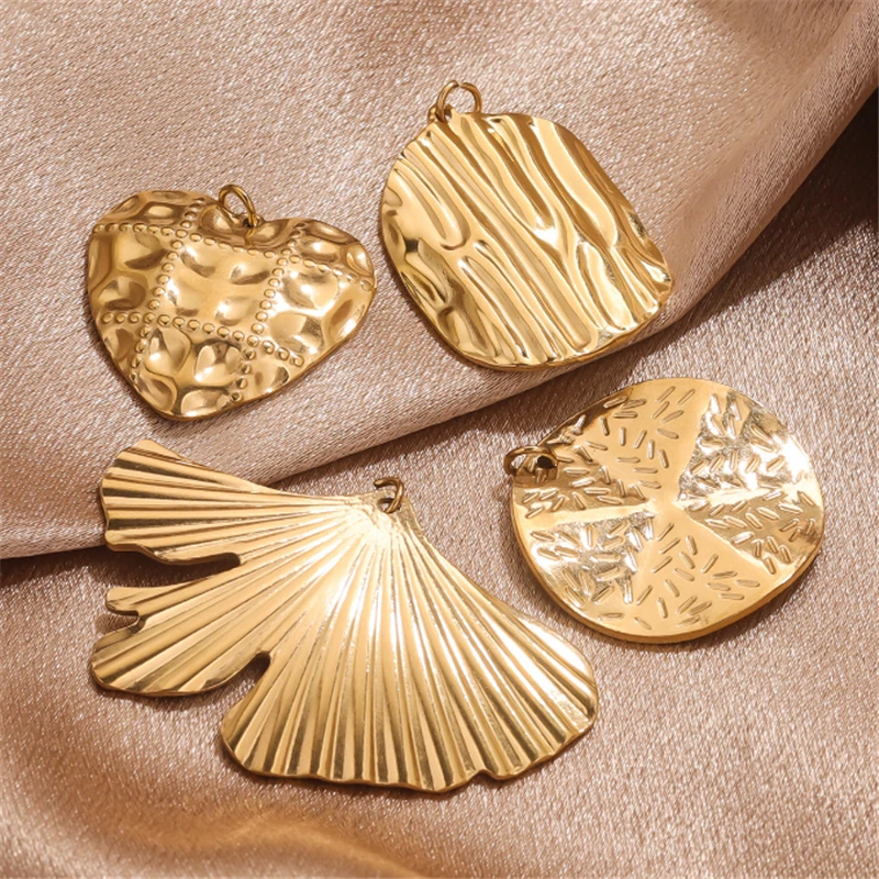 20Pcs/Lot New 18K Gold Plated Stainless Steel Geometric Heart Fan Charms for DIY Pendant Ornament Jewelry Findings Accessories