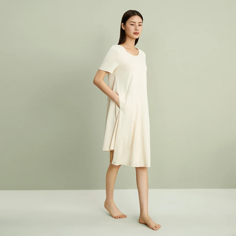 Women's sleep dress with ruffle skirt, cool and breathable, antibacterial, mid-length, casual, suitable for home wear