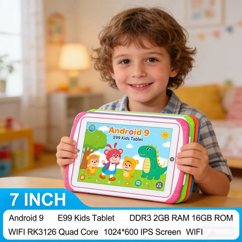 7인치 2GB RAM 16GB ROM T10 안드로이드 9.0 태블릿 PC E99 RK3126 쿼드 코어 블루투스 듀얼 카메라 WIFI 3000mAh 배터리 1024*600