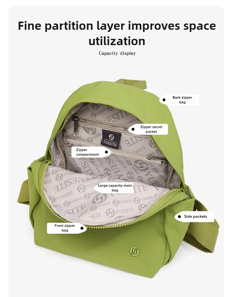 Stilvoller, minimalistischer Rucksack für Damen, leichte Reisetasche mit Telefonschlüsselaufbewahrung, kleiner, schicker Rucksack – Detail 14