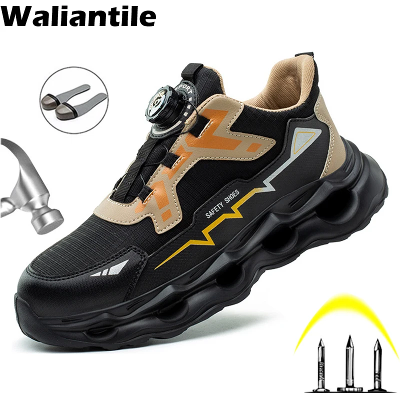 

Waliantile Anti-shock Men Safety Work Shoes Sneakers Breathable Puncture Proof Industrial Working Boots Steel Toe Footwear Male