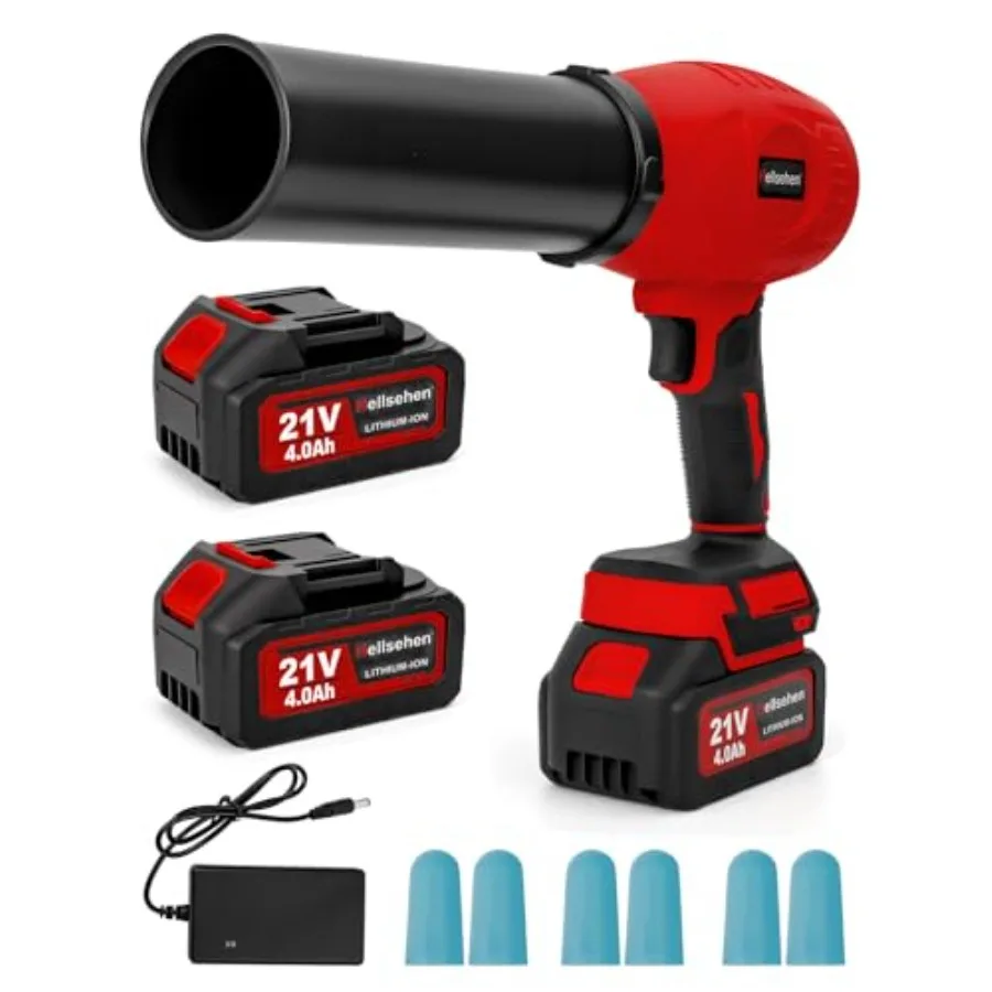 Беспроводная воздуходувка для листьев с 2 аккумуляторами и зарядным устройством в комплекте. Удлиненная насадка. Легкая ручная воздуходувка для листьев. Турбовентилятор для патио.