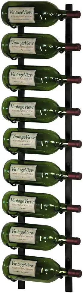 Serie W – Botellero de pared para 9 botellas de vino Magnum y Champagne (Negro satinado) Almacenamiento de vino moderno y elegante con etiquetas