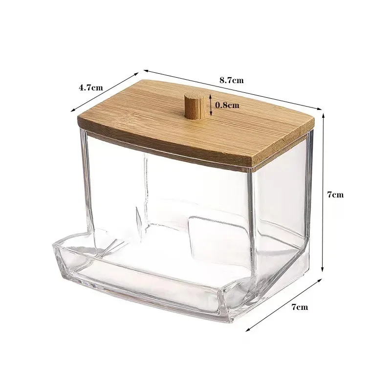 Imagen 6: Soporte para bastoncillos de algodón, dispensador de bastoncillos con tapas de bambú, tarros de almacenamiento para baño de bambú, contenedores de almacenamiento de plástico transparente, 1 Uds.