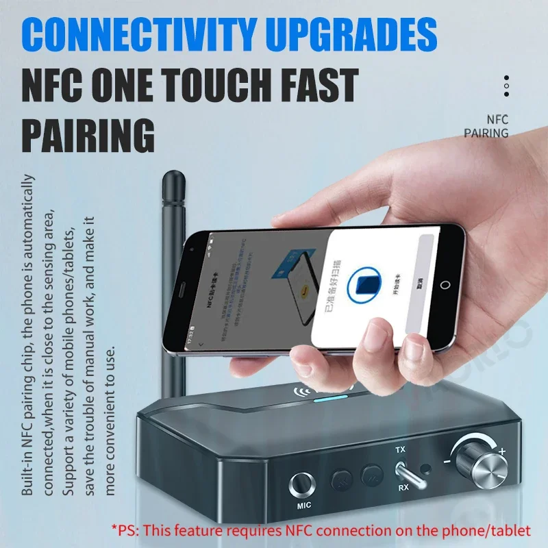 NFC Bluetooth 5.3 Audio Transmitter Receiver 3.5mm AUX/RCA/USB/TF/Coaxial/6.5MM Microphone Karaoke Wireless Adapter HiFi Stereo image 4