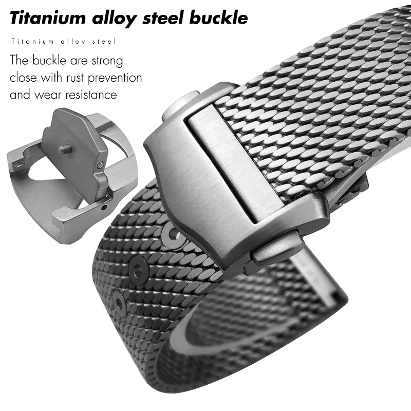 20mm High Quality Titanium Steel Braided Watchband Fit for Omega 007 Seamaster Jamesbond Watch Band Strap Deployment Buckle