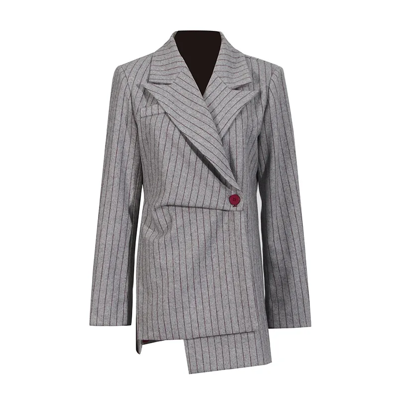 

High-End Women's Striped Lapel Suit Coat Autumn Temperament Irregular Fashion Design for Stylish Ladies