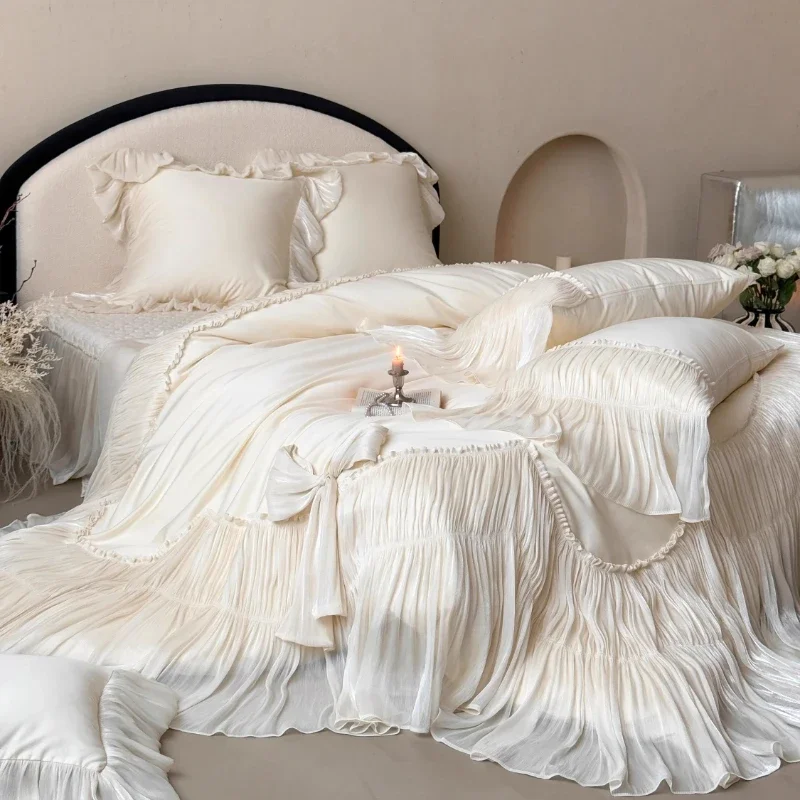 French princess cotton long-staple cotton four-piece set of pure cotton heavy industry lace bed cover quilt cover bedding
