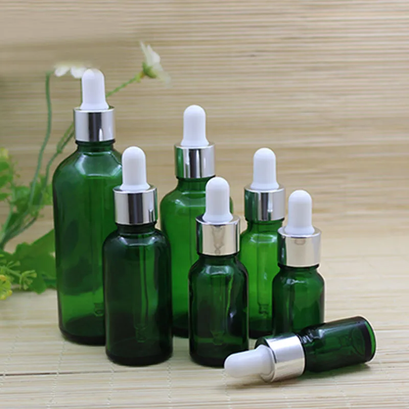 

5ml10ml15ml20ml30ml50ml100ml green glass bottle dropper lid essential oil sample toner moisture lotion emulsion cosmetic packing