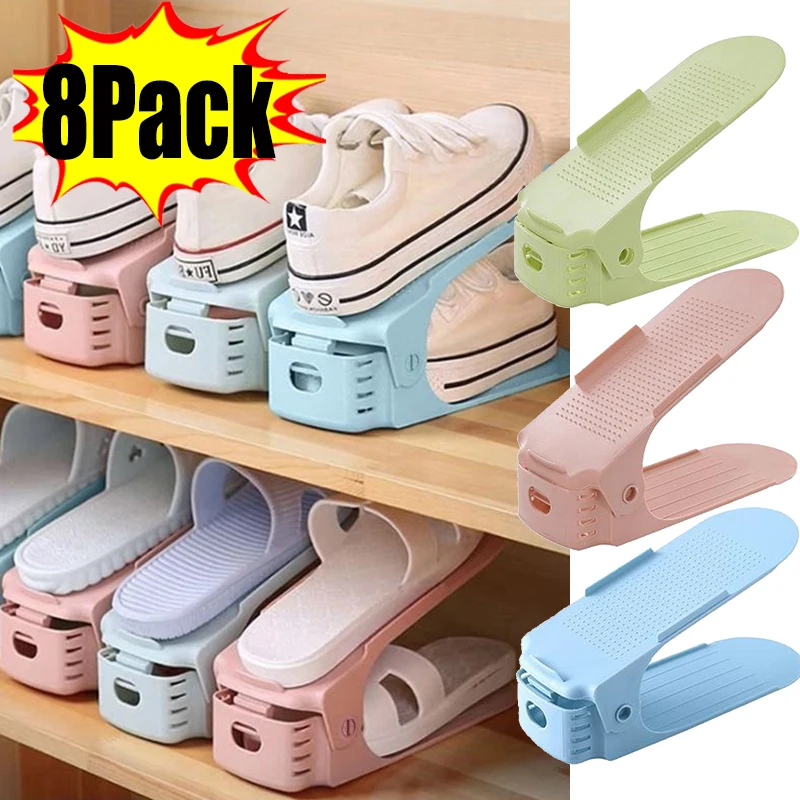 8pcs Adjustable Shoe Stacker Double Shelf Space Savers Shoe Slots Organizer Shoe Slots Shoe Rack Holder for Closet Organization