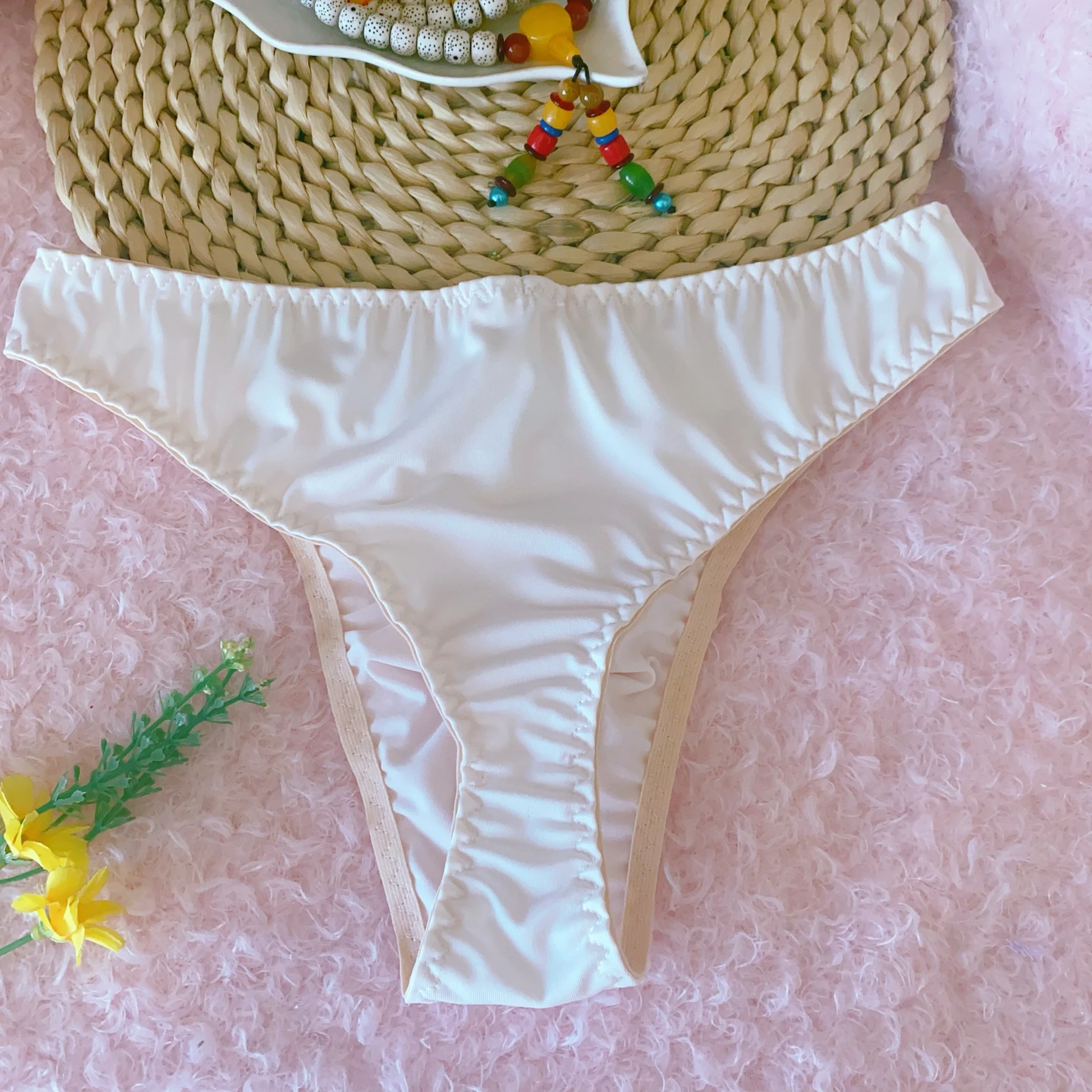Pink Man's Lace Bowtie Briefs U Convex Pouch G-string Low Waist Thong Sissy Soft Silky Panty DJ Club Bar BF Gift LGBQ Panties