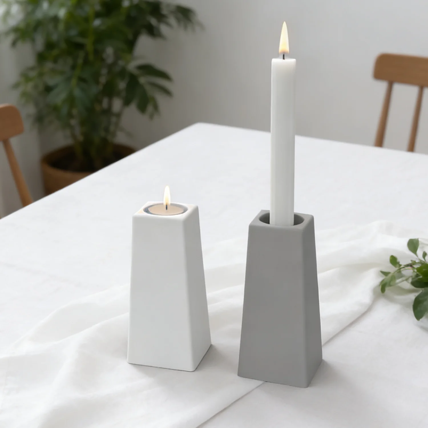 Multi-Use  Candle Holder Mold, Silicone Mold with Different Sized Holes for Cement Plaster, Modern Candelabra Base DIY
