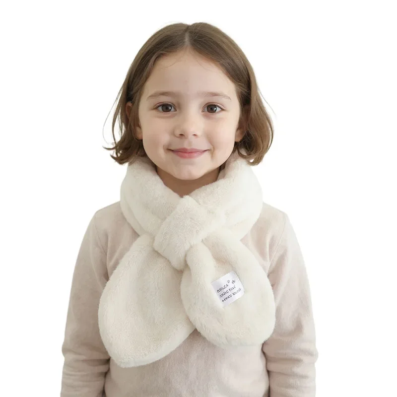 

Winter Warm Plush Baby Scarf Solid Color Crossover neck Scarf, Soft Furry Warm Neck Gaiter for Boys and Girls