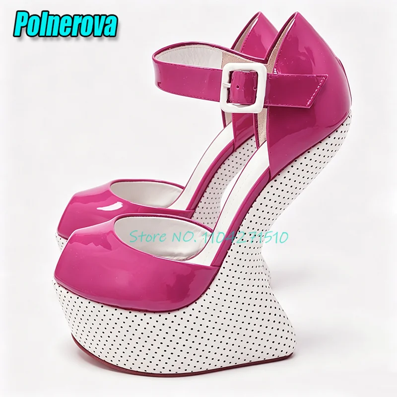 Open Toe Polka Dot Platform Sandals Mixed Colors Strange Heel Buckle Strap High Heels Pumps Summer New Fashion Party Dress Shoes