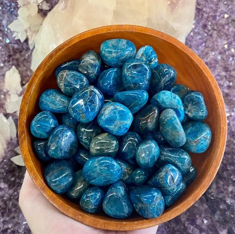 Blue Apatite Tumbled Stone Natural Crystal Gemstone for Meditation, Home Office Decor