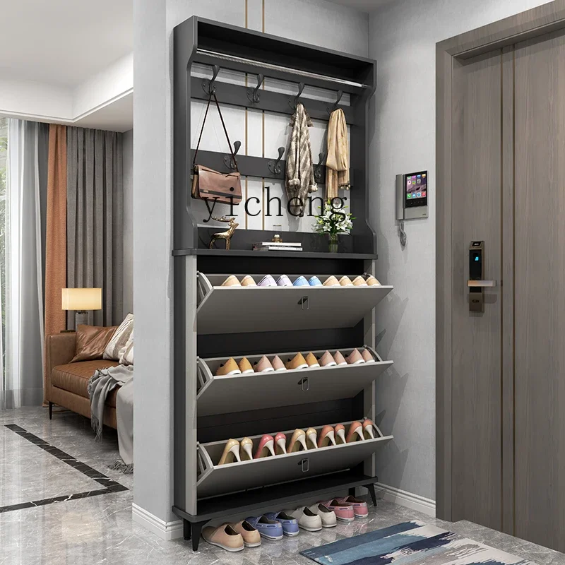 ultra-thin tipping bucket shoe cabinet, household door entry door storage cabinet integrated against the wall shoe rack