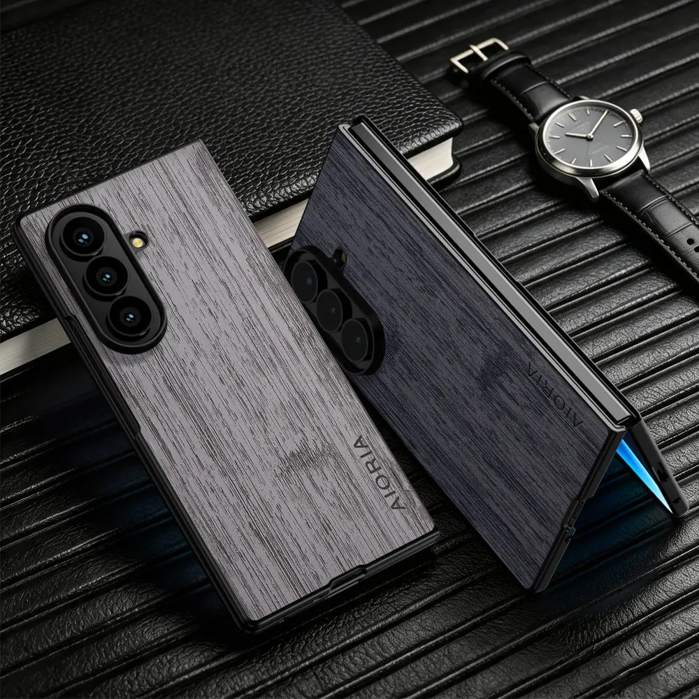Case for Samsung Galaxy Z Fold 8 Ultra Z Fold8  Funda Straight Wood Grain PU Leather Phone Cover for Samsung Z Fold 8 Case
