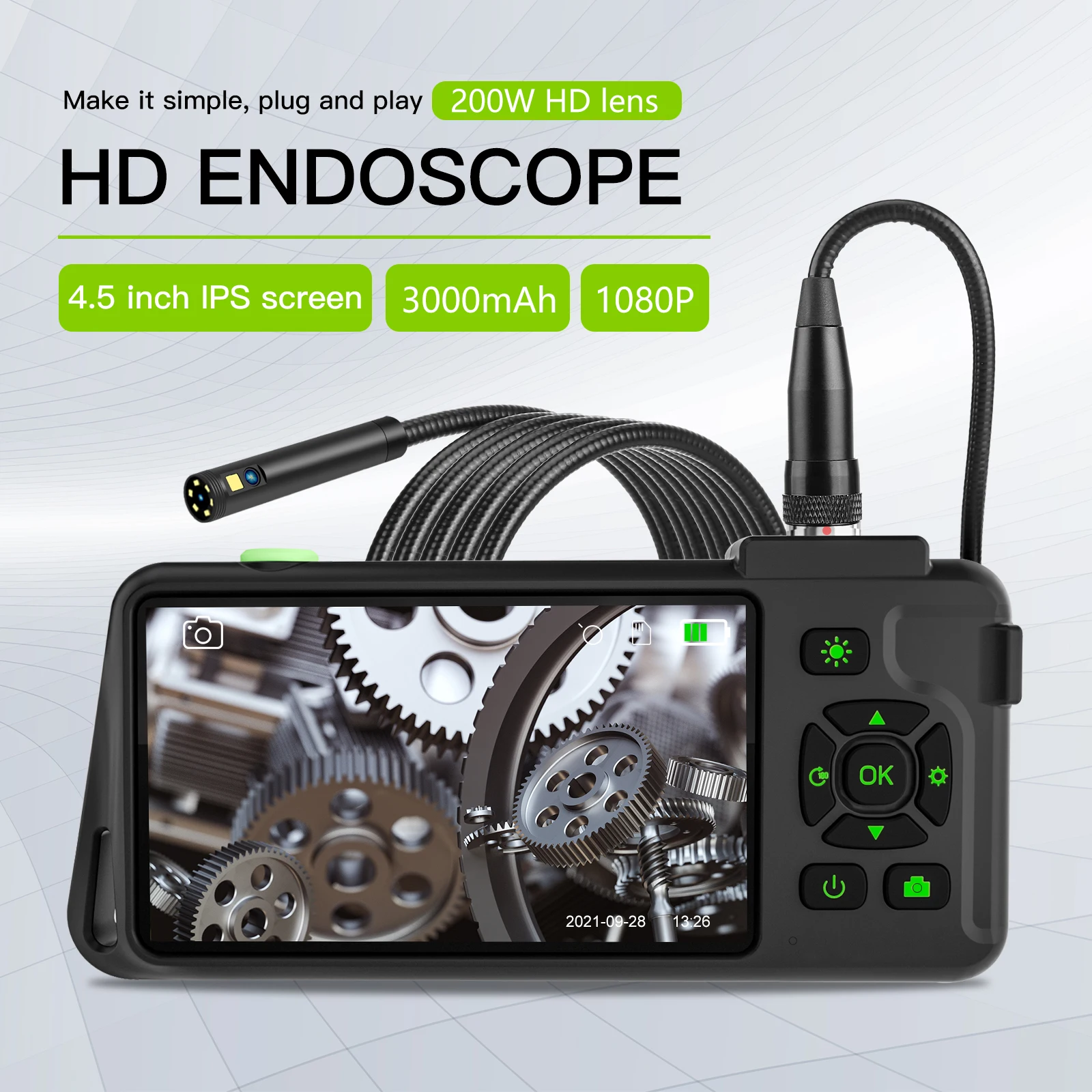 4.5Inch IPS Screen 5.5mm Dual Lens 2MP 1080P Industrial Endoscope CMOS Borescope Inspection Otoscope Camera Digital Microscope