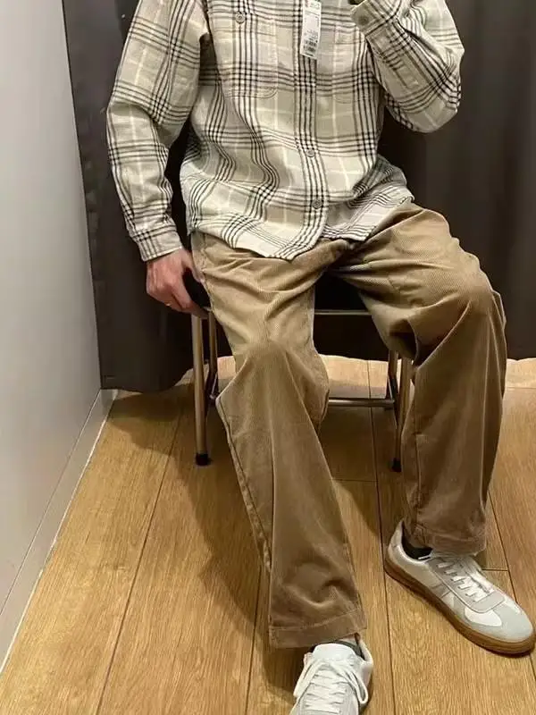 

Брюки из вельвета с эластичным поясом, девятиместный крой, повседневные, осенние, новинка, унисекс, удобные для примерки, прямые, в стиле Харадзюку