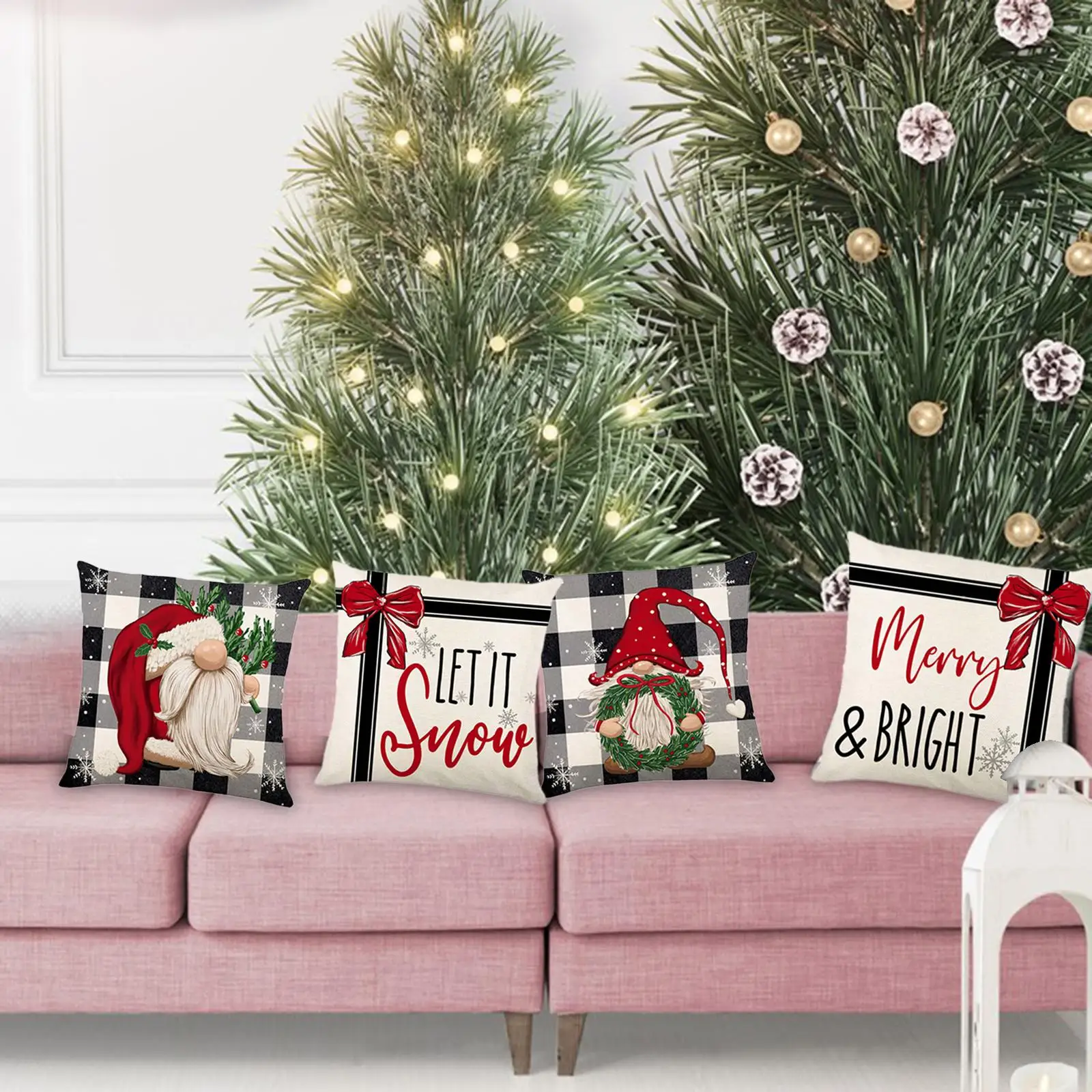 

4x Christmas Pillow Covers Soft Decorative Throw Pillow Covers Pillow Cases for Home Festival Office Bedroom Couch Sofa Bed