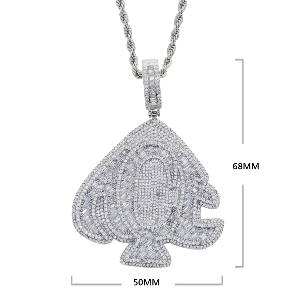 Iced Out Hip Hop Luxury ACE Pendant Necklaces Cuban Chain 5A Zircon Heart Letters Charm Men's Jewelry