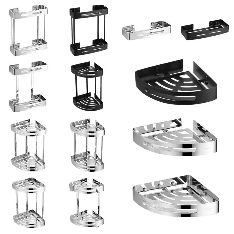Popular Adhesive Bathroom Shelf Stainless Steel 2-Tier Shower Caddy Storage Rack Wall Bathroom Shelves