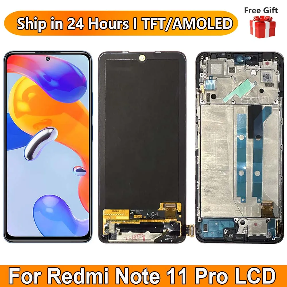 

6.67“AMOLED For Xiaomi Redmi Note11 Pro 5G LCD With Frame Touch Screen Sensor Digiziter Assembly Replace 21091116I, 2201116SG