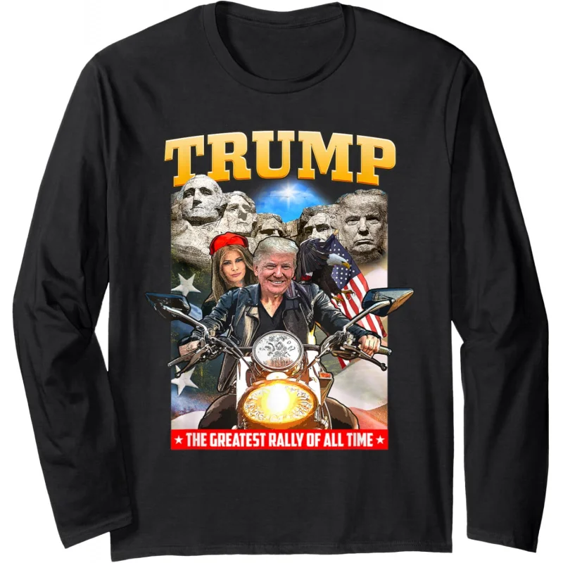 2024 Biker Motorcycle Trump, Mount Rushmore American Greatest Long Sleeve hoodie