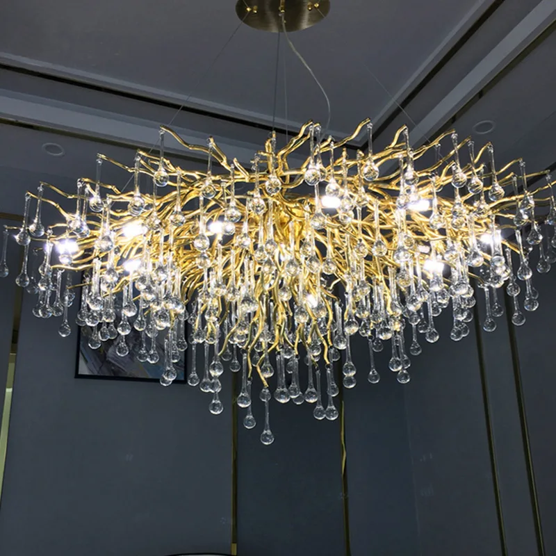 Modern Luxury Ceiling Chandelier Lighting Crystal LED Chandeliers Living Room Decoration Villa Water Drop Pendant Lamp